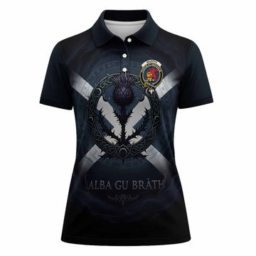 Murphy Clan Crest Women Polo Shirt with Celtic Knot Thistle and Saltire