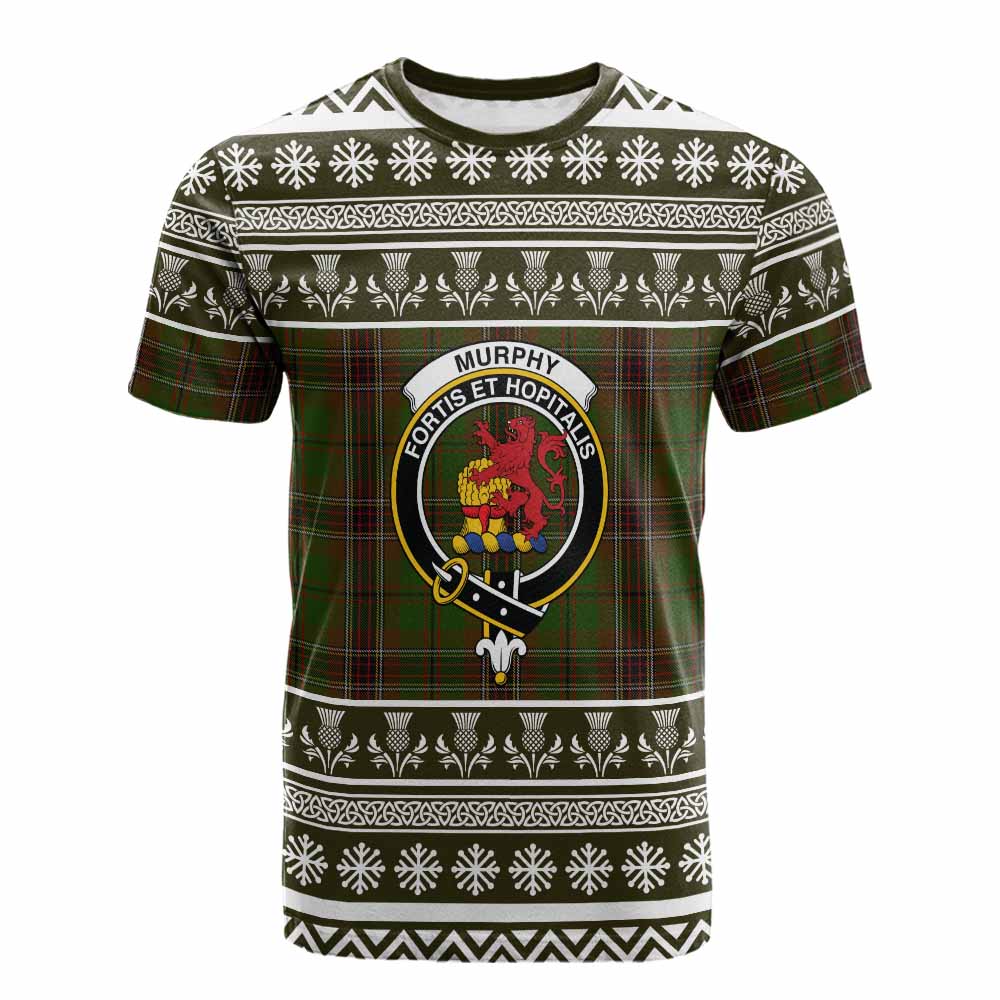 Murphy Clan Tartan Christmas Cotton T-shirt with Family Crest - Tartan Vibes Clothing