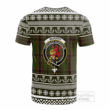 Murphy Clan Tartan Christmas Cotton T-shirt with Family Crest