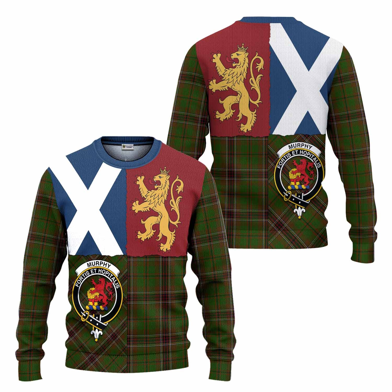 Murphy Crest Tartan Knitted Sweater with Lion Rampant Saltire Style