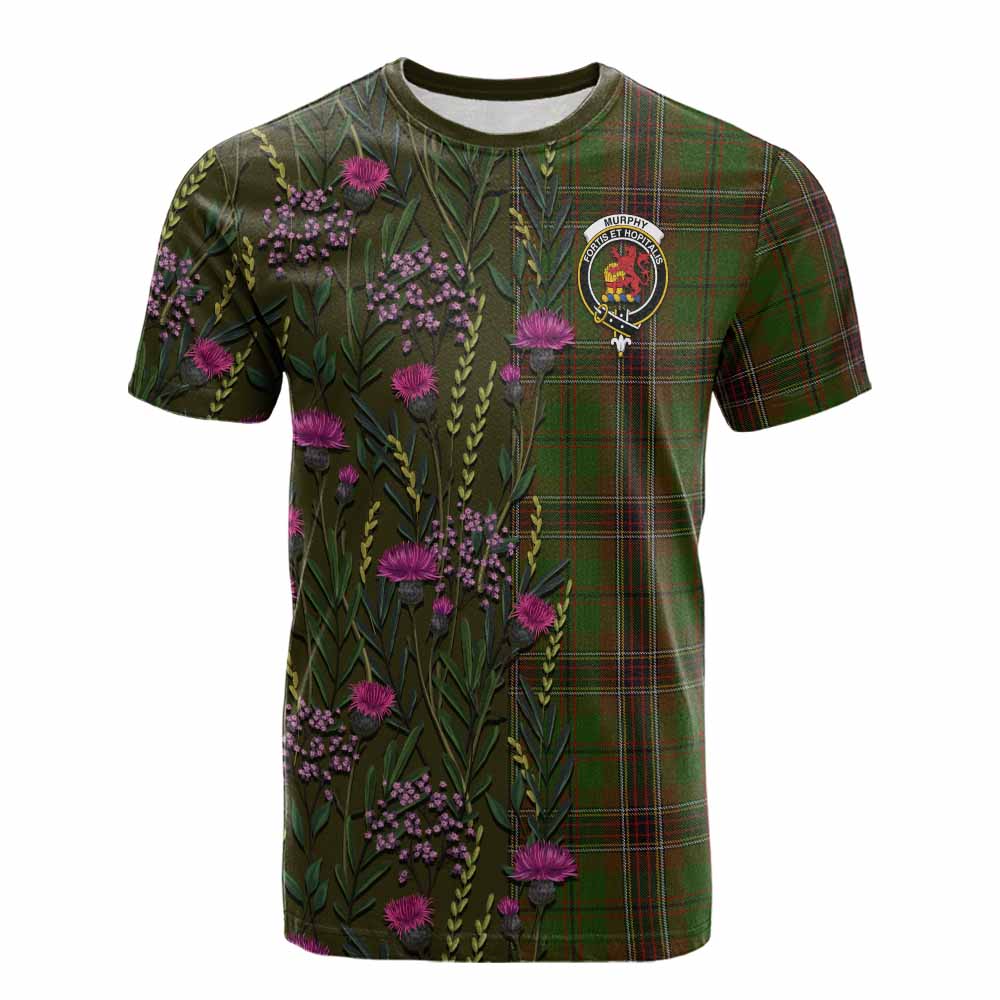 Murphy Family Crest Tartan Cotton T-shirt Scottish Thistle Flower Pattern Half Style - Tartan Vibes Clothing