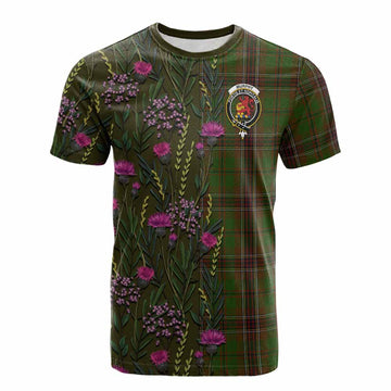 Murphy Family Crest Tartan Cotton T-shirt Scottish Thistle Flower Pattern Half Style