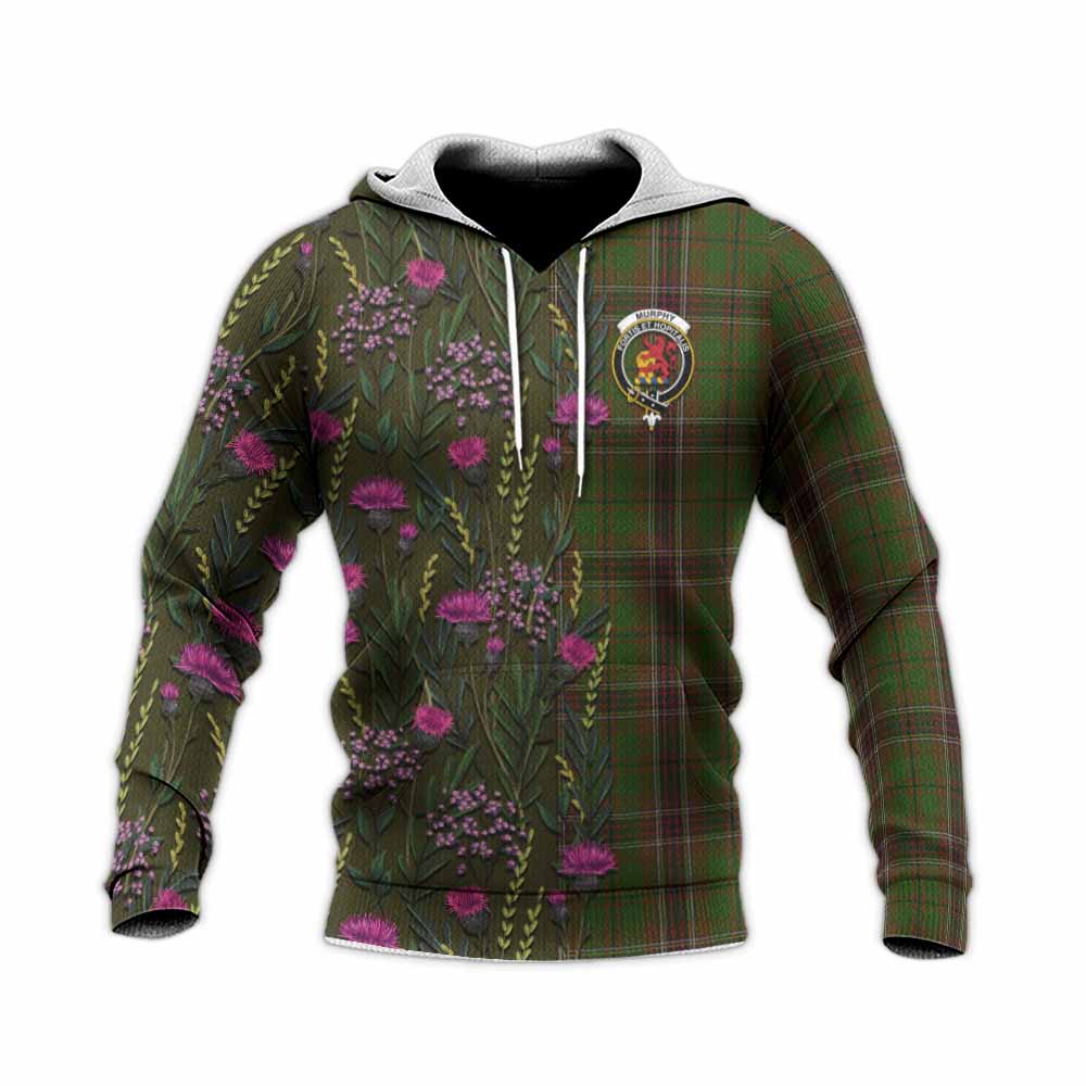 Murphy Family Crest Tartan Knitted Hoodie Scottish Thistle Flower Pattern Half Style - Tartan Vibes Clothing