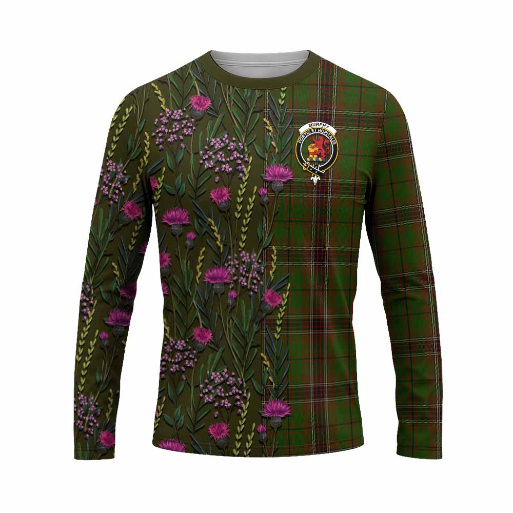 Murphy Family Crest Tartan Long Sleeve T-Shirt Scottish Thistle Flower Pattern Half Style - Tartan Vibes Clothing