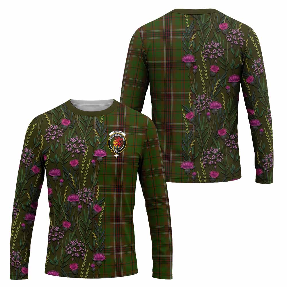 Murphy Family Crest Tartan Long Sleeve T-Shirt Scottish Thistle Flower Pattern Half Style - Tartan Vibes Clothing