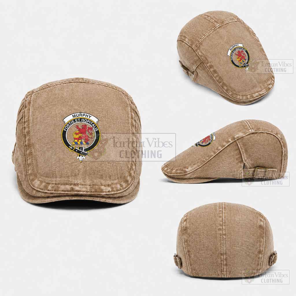 Murphy Scottish Clan Crest Washed Flat Cap - Unisex Jeff Cap One Size (Adjustable) Khaki - Tartan Vibes Clothing