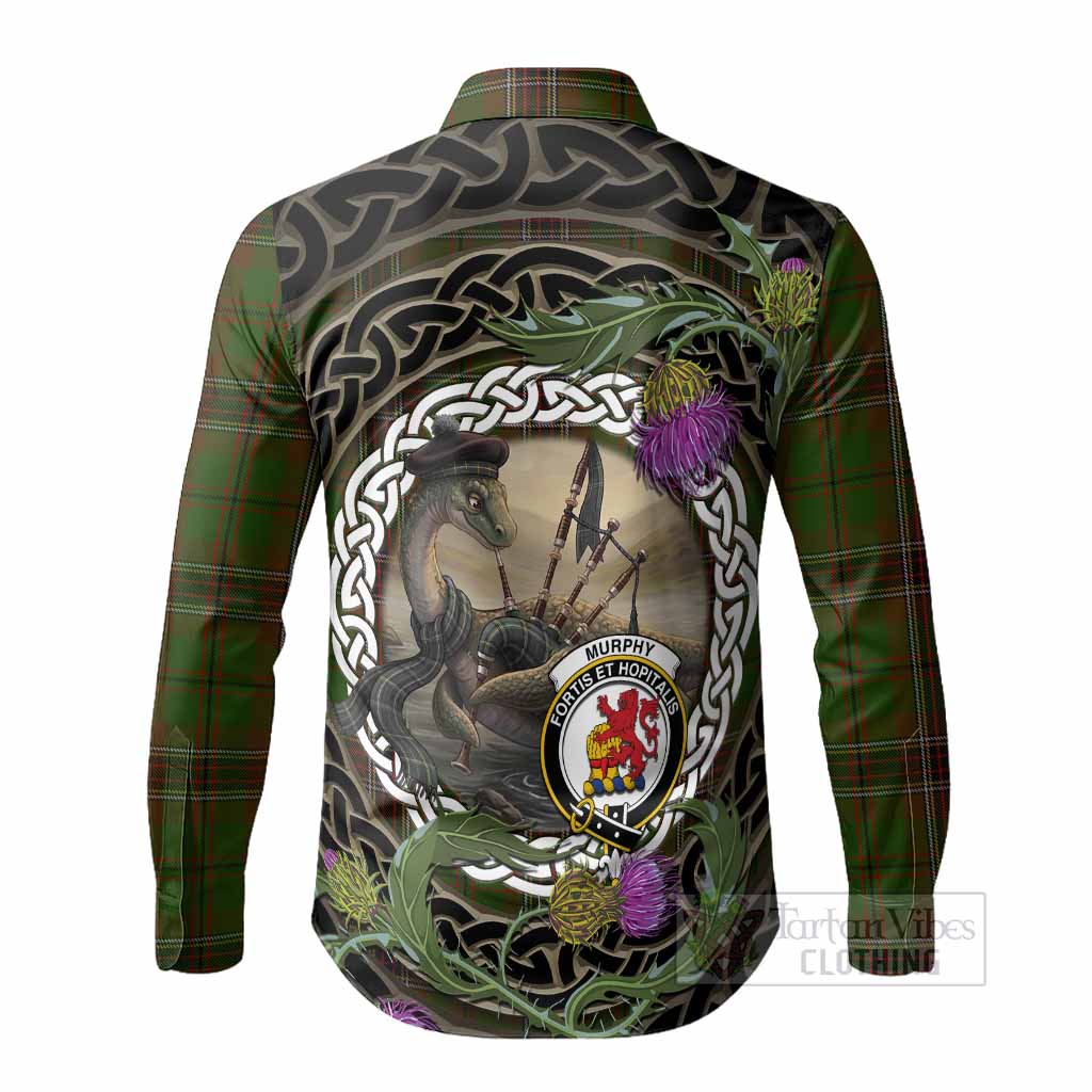 Murphy Tartan Crest Bagpipe Nessie Long Sleeve Button Shirts Scottish Loch Ness Monster Celtic Thistle