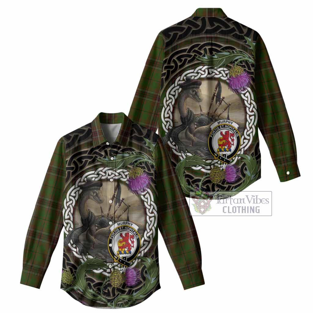 Murphy Tartan Crest Bagpipe Nessie Women Casual Shirt Scottish Loch Ness Monster Celtic Thistle