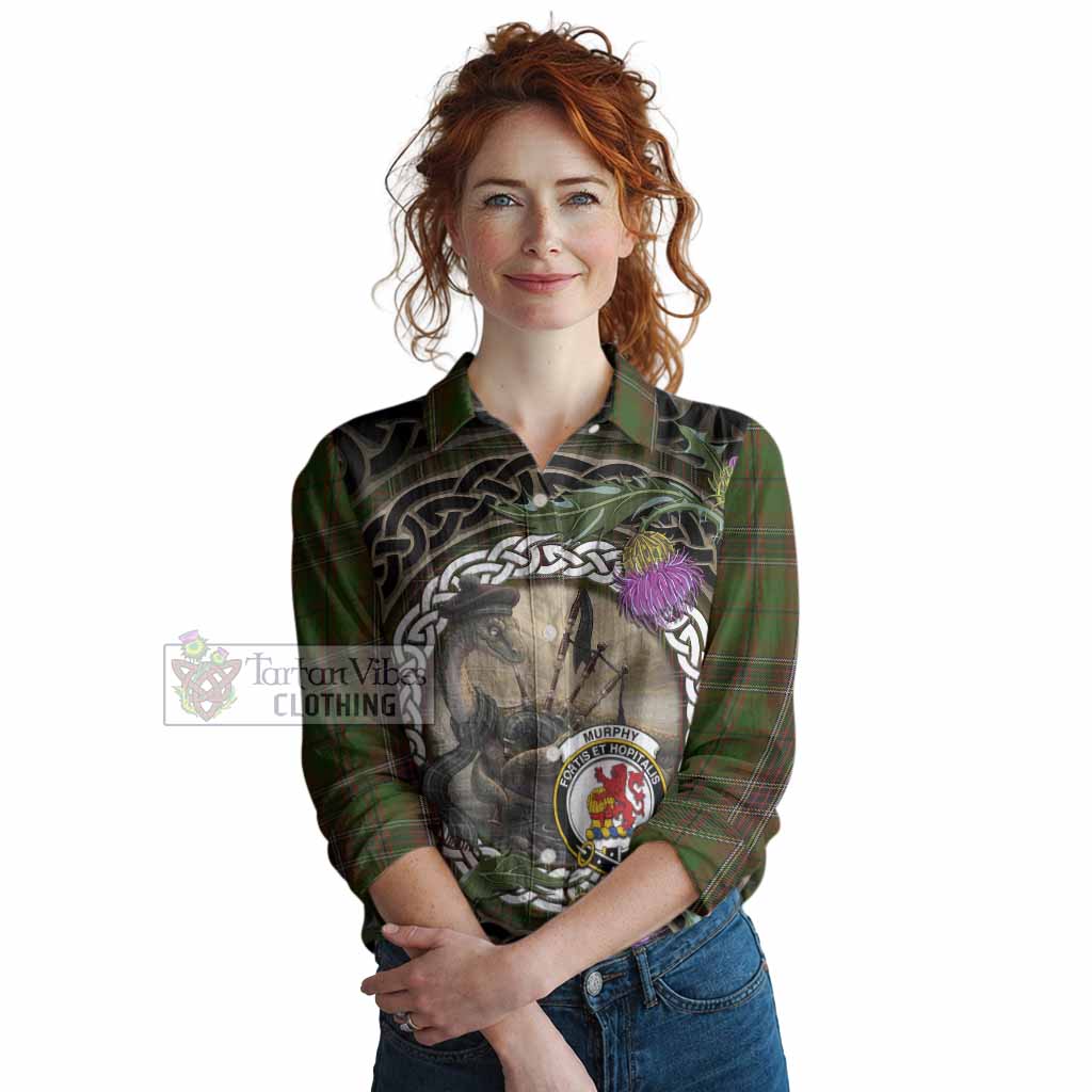 Murphy Tartan Crest Bagpipe Nessie Women Casual Shirt Scottish Loch Ness Monster Celtic Thistle