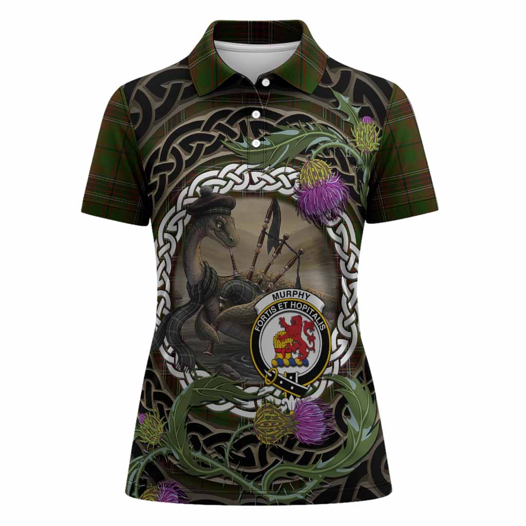 Murphy Tartan Crest Bagpipe Nessie Women Polo Shirt Scottish Loch Ness Monster Celtic Thistle