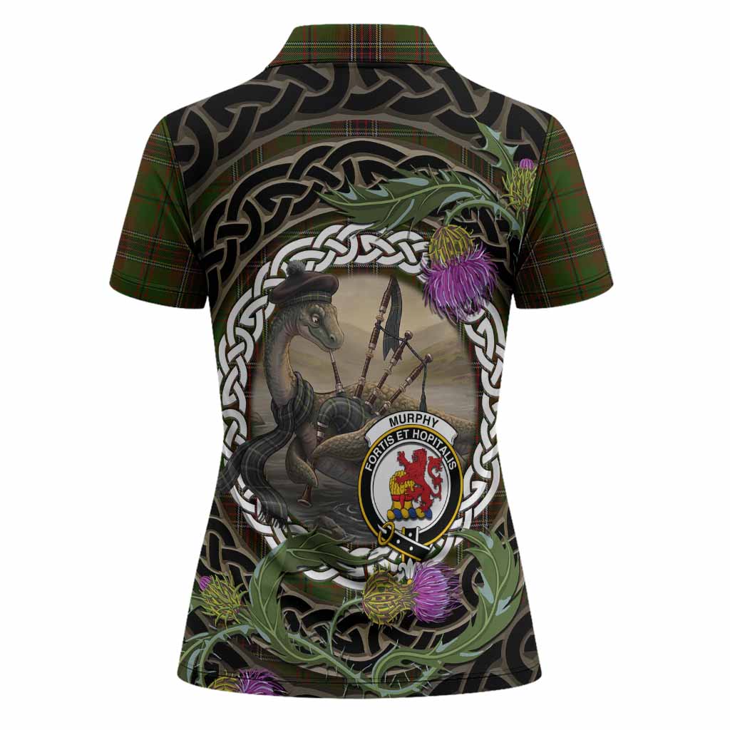 Murphy Tartan Crest Bagpipe Nessie Women Polo Shirt Scottish Loch Ness Monster Celtic Thistle