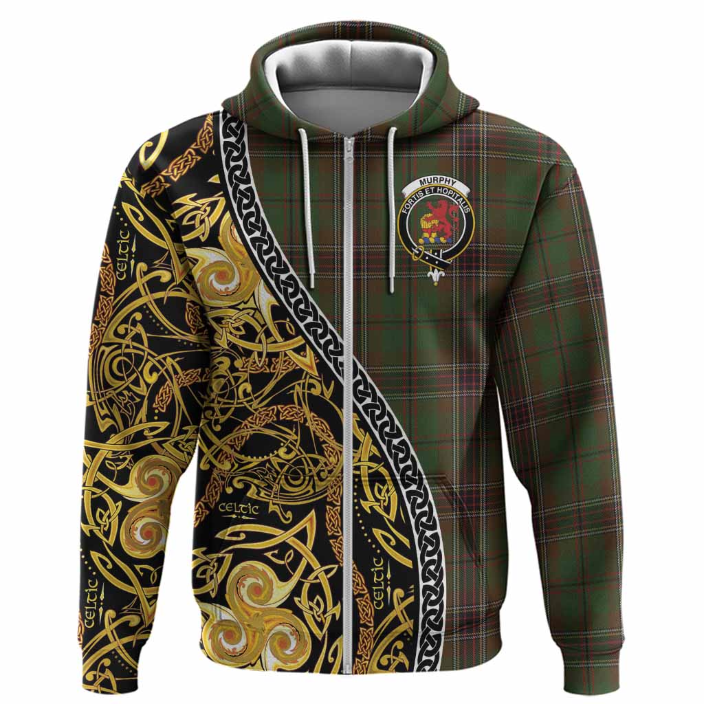 Murphy Tartan Crest Hoodie Celtic Knot and Triple Trickle Spiral Symbols
