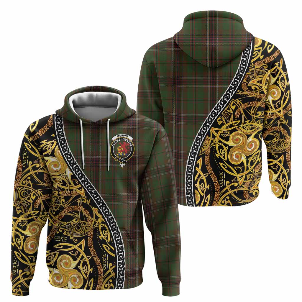 Murphy Tartan Crest Hoodie Celtic Knot and Triple Trickle Spiral Symbols