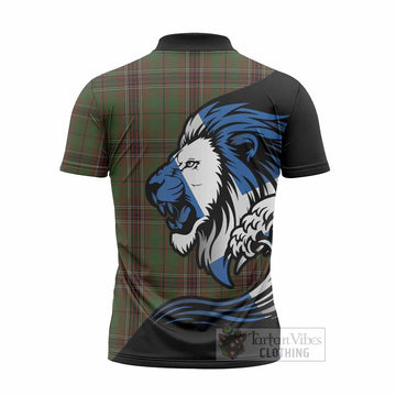 Murphy Tartan Crest Zipper Polo Shirt Scottish Golden Lions Wave Flow