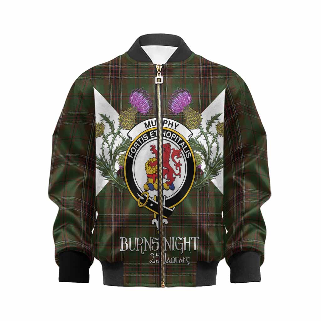 Murphy Tartan Family Crest Kid Bomber Jacket Scottish Burns Night Thistle Floral