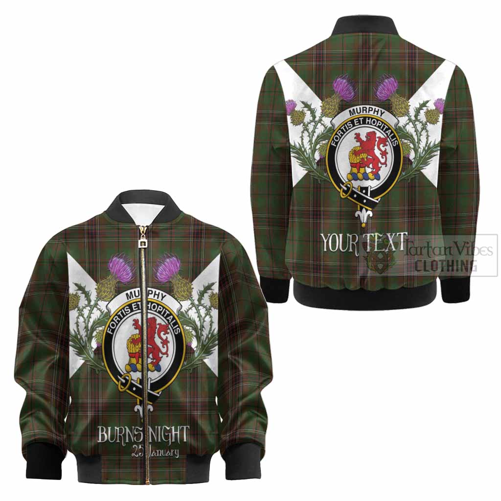 Murphy Tartan Family Crest Kid Bomber Jacket Scottish Burns Night Thistle Floral