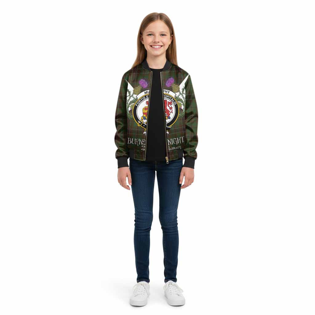 Murphy Tartan Family Crest Kid Bomber Jacket Scottish Burns Night Thistle Floral