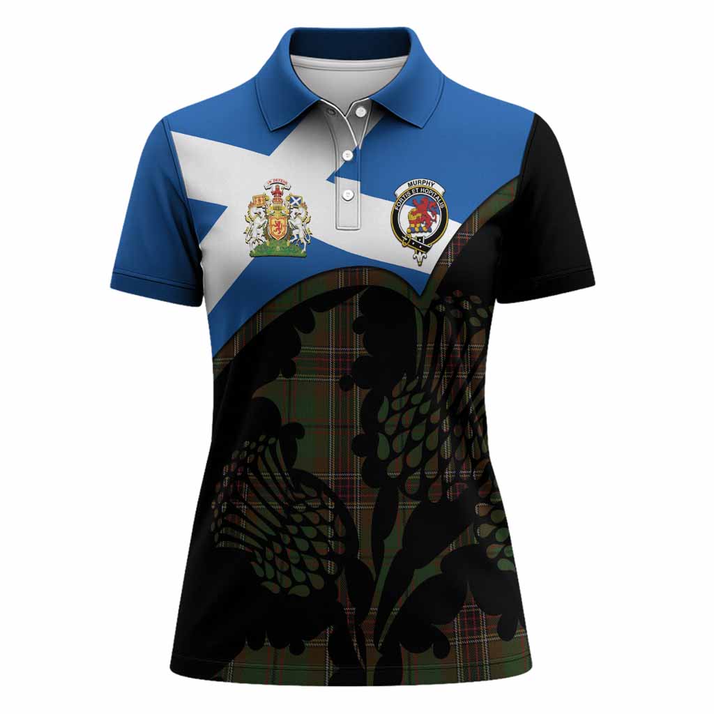 Murphy Tartan Family Crest Women Polo Shirt Scotland Thistle Floral Flag Style