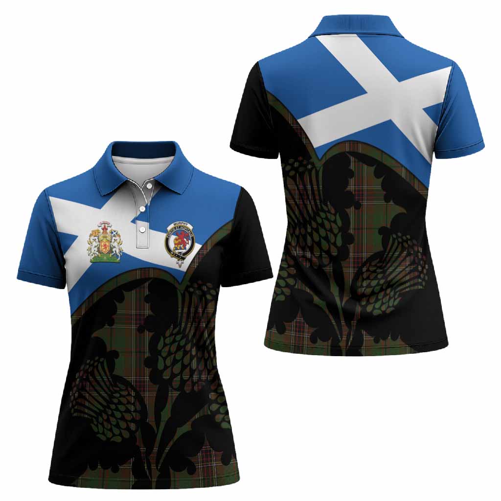 Murphy Tartan Family Crest Women Polo Shirt Scotland Thistle Floral Flag Style
