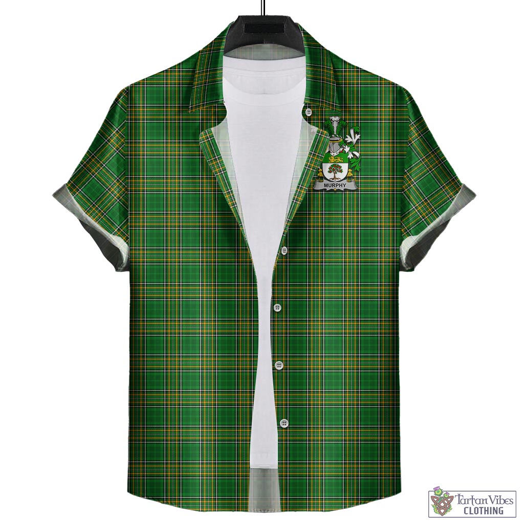 Tartan Vibes Clothing Murphy (Wexford) Ireland Clan Tartan Short Sleeve Button Up with Coat of Arms