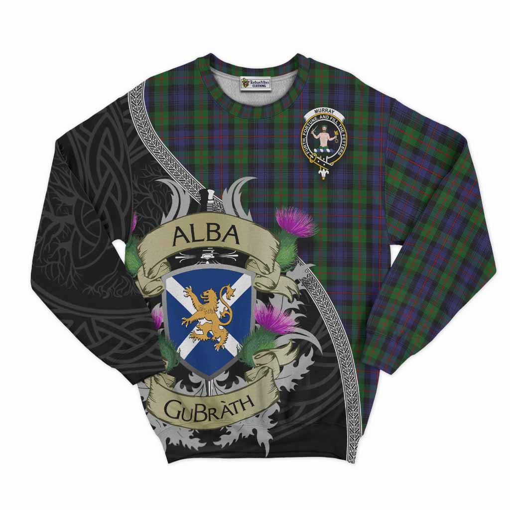 Tartan Vibes Clothing Murray Tartan Family Crest Sweatshirt Lion Rampant Royal Thistle Shield Celtic Inspired