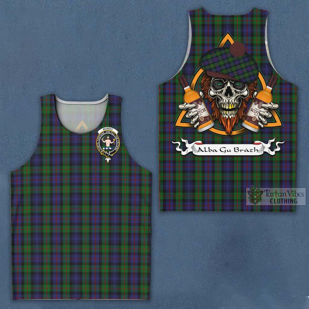 Tartan Vibes Clothing Murray Tartan Men's Tank Top with Family Crest and Bearded Skull Holding Bottles of Whiskey