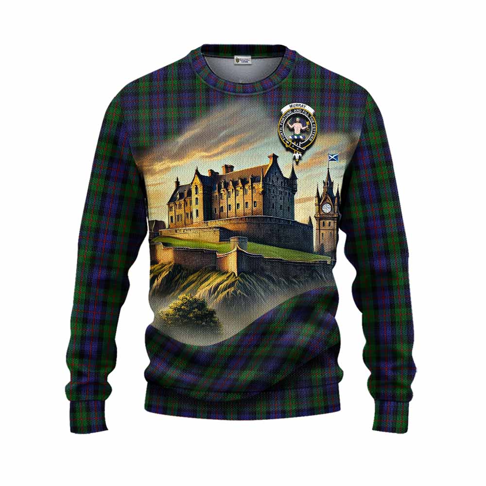 Tartan Vibes Clothing Murray Tartan Family Crest Knitted Sweater with Scottish Ancient Castle Style