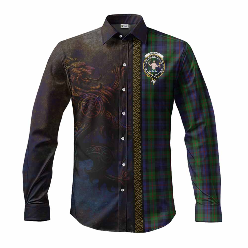 Tartan Vibes Clothing Murray Tartan Family Crest Long Sleeve Button Shirt Alba Gu Brath Be Brave Lion Ancient Style