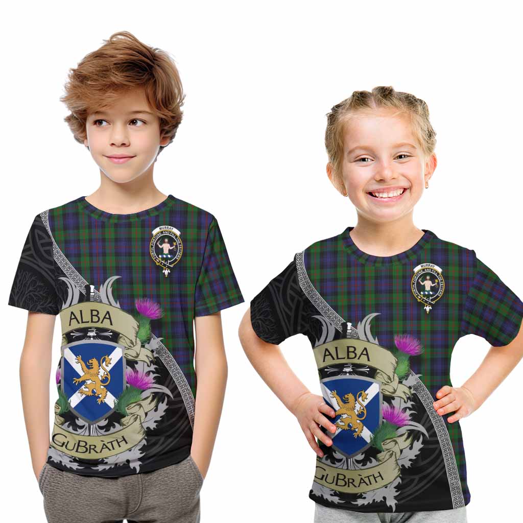 Tartan Vibes Clothing Murray Tartan Family Crest Kid T-Shirt Lion Rampant Royal Thistle Shield Celtic Inspired