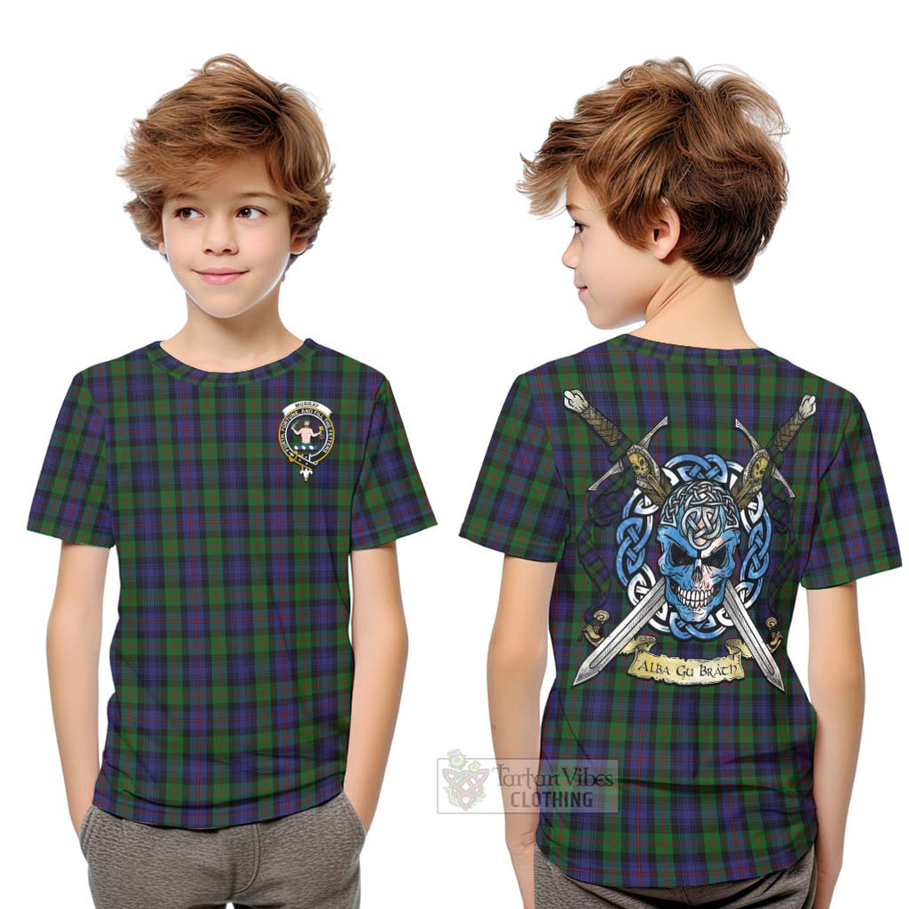 Tartan Vibes Clothing Murray Tartan Kid T-Shirt with Family Crest Celtic Skull Style