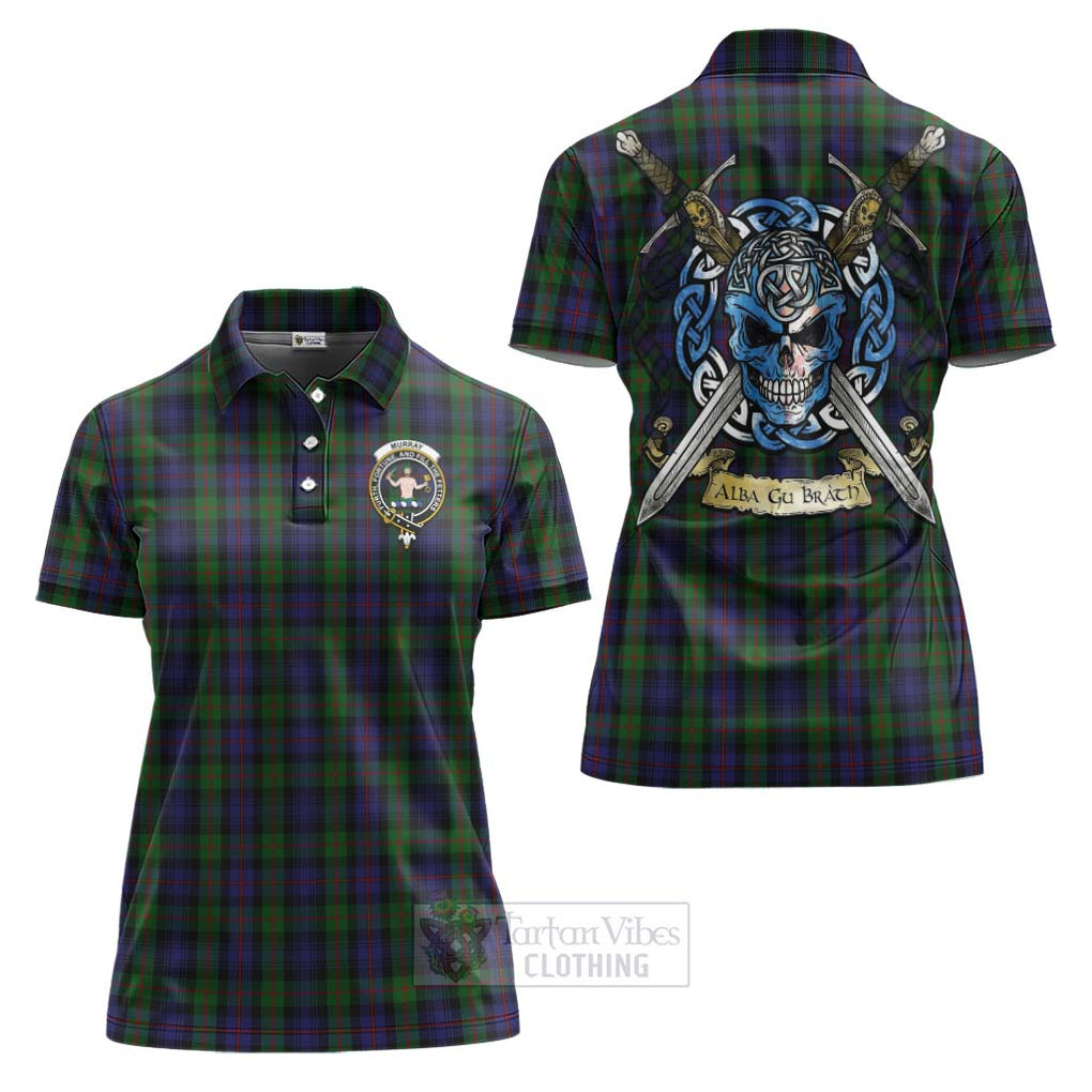 Tartan Vibes Clothing Murray Tartan Women's Polo Shirt with Family Crest Celtic Skull Style