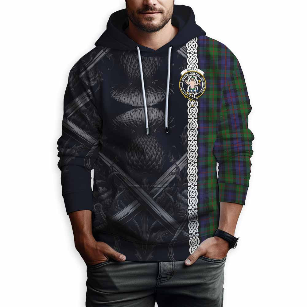 Tartan Vibes Clothing Murray Tartan Hoodie with Family Crest Cross Sword Thistle Celtic Vibes