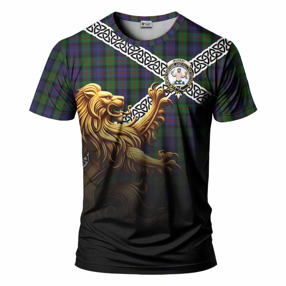 Tartan Vibes Clothing Murray Crest Tartan T-Shirt with Golden Lion Emblem Celtic Style