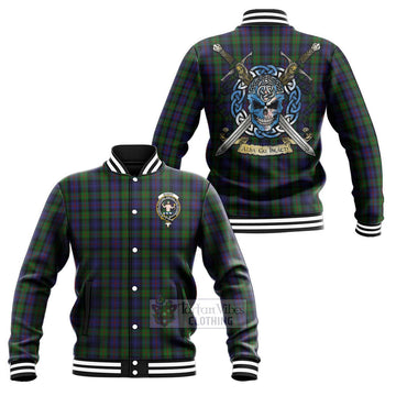 Murray Tartan Baseball Jacket with Family Crest Celtic Skull Style Unisex - Tartan Vibes Clothing