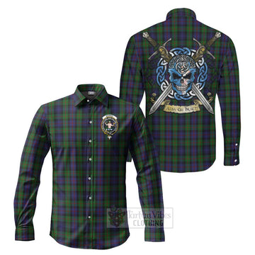 Murray Tartan Long Sleeve Button Shirt with Family Crest Celtic Skull Style