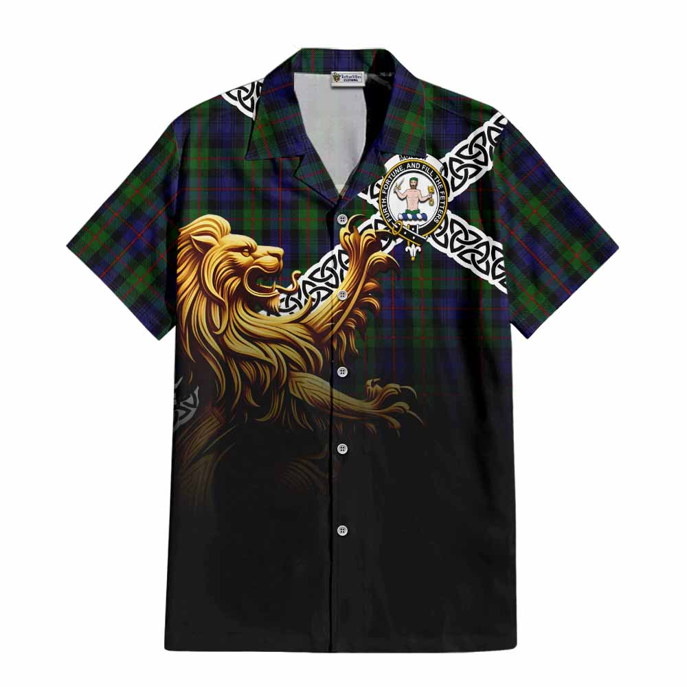 Tartan Vibes Clothing Murray Crest Tartan Short Sleeve Button Shirt with Golden Lion Emblem Celtic Style