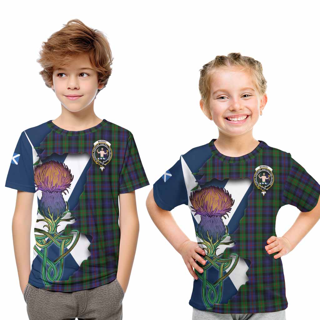 Tartan Vibes Clothing Murray Tartan Family Crest Kid T-Shirt Scottish Thistle Celtic Inspired