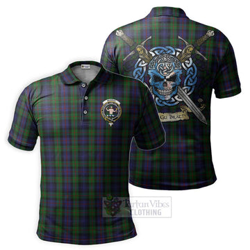 Murray Tartan Polo Shirt with Family Crest Celtic Skull Style