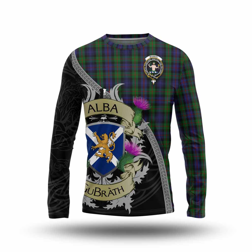 Tartan Vibes Clothing Murray Tartan Family Crest Long Sleeve T-Shirt Lion Rampant Royal Thistle Shield Celtic Inspired