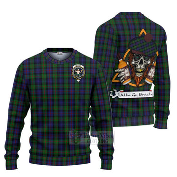 Tartan Vibes Clothing Murray Tartan Knitted Sweater with Family Crest and Bearded Skull Holding Bottles of Whiskey