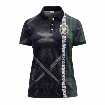 Murray Tartan Women's Polo Shirt with Family Crest Cross Sword Thistle Celtic Vibes