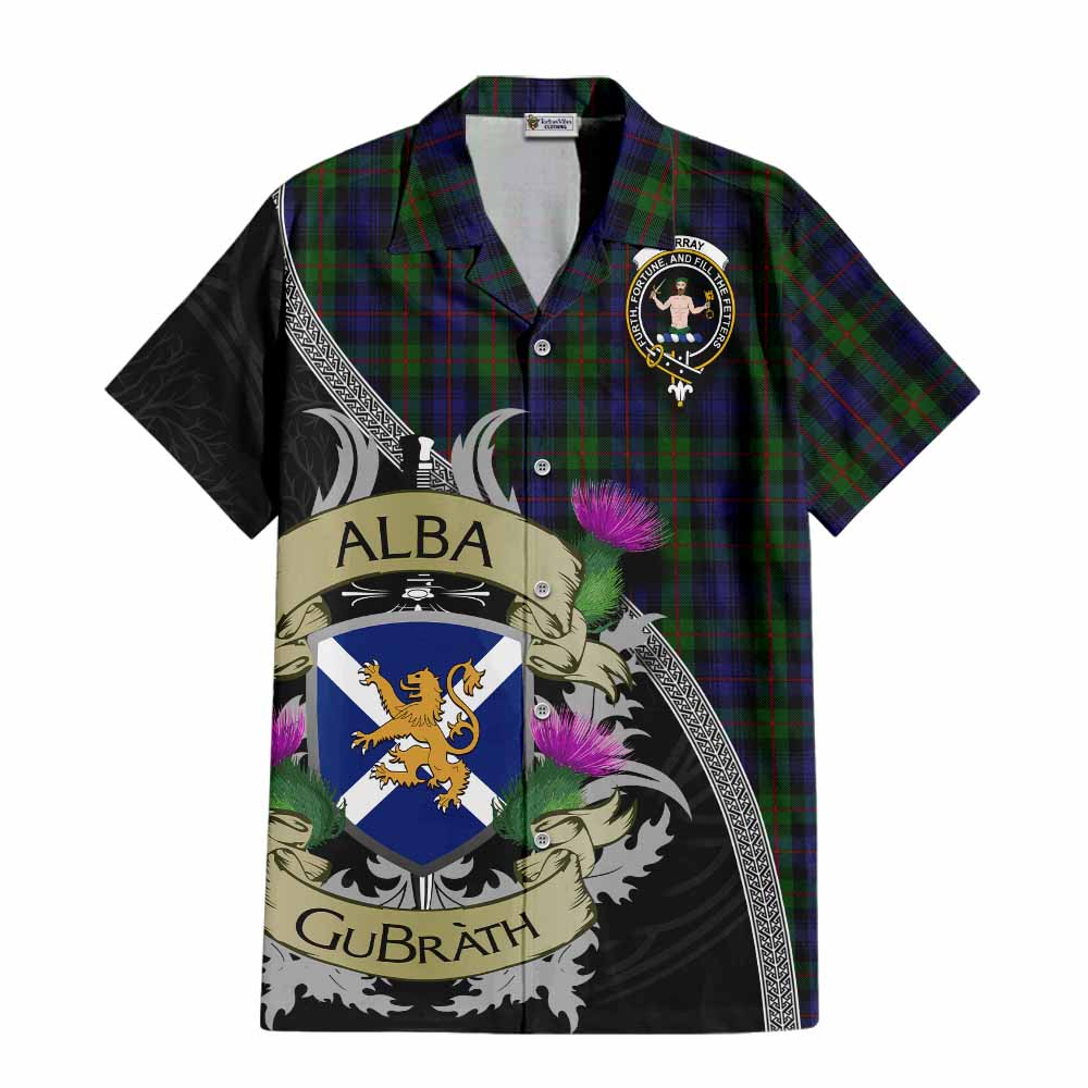 Tartan Vibes Clothing Murray Tartan Family Crest Short Sleeve Button Shirt Lion Rampant Royal Thistle Shield Celtic Inspired