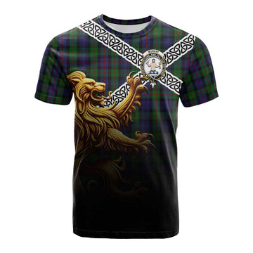 Murray Crest Tartan Cotton T-shirt with Golden Lion Emblem Celtic Style