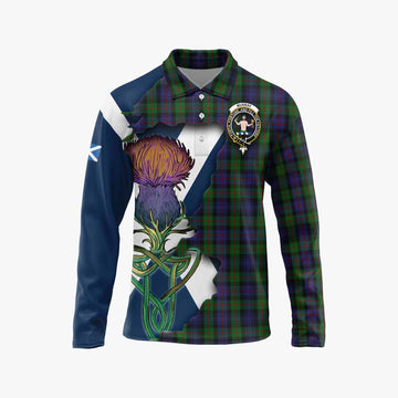 Murray Tartan Family Crest Long Sleeve Polo Shirt Scottish Thistle Celtic Inspired