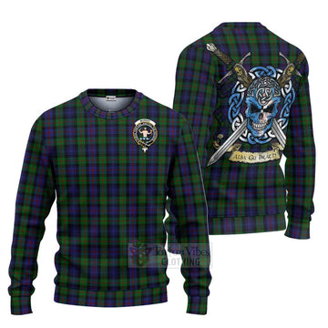 Tartan Vibes Clothing Murray Tartan Knitted Sweater with Family Crest Celtic Skull Style