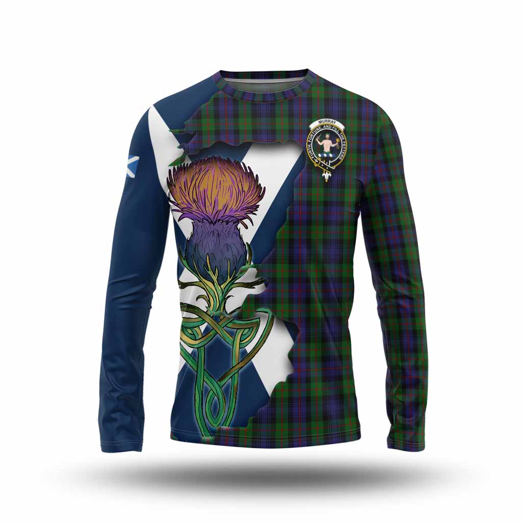 Tartan Vibes Clothing Murray Tartan Family Crest Long Sleeve T-Shirt Scottish Thistle Celtic Inspired