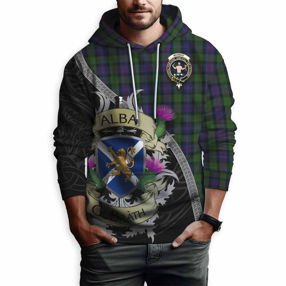 Tartan Vibes Clothing Murray Tartan Family Crest Hoodie Lion Rampant Royal Thistle Shield Celtic Inspired