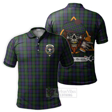 Tartan Vibes Clothing Murray Tartan Polo Shirt with Family Crest and Bearded Skull Holding Bottles of Whiskey