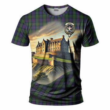 Murray Tartan Family Crest T-Shirt with Scottish Ancient Castle Style
