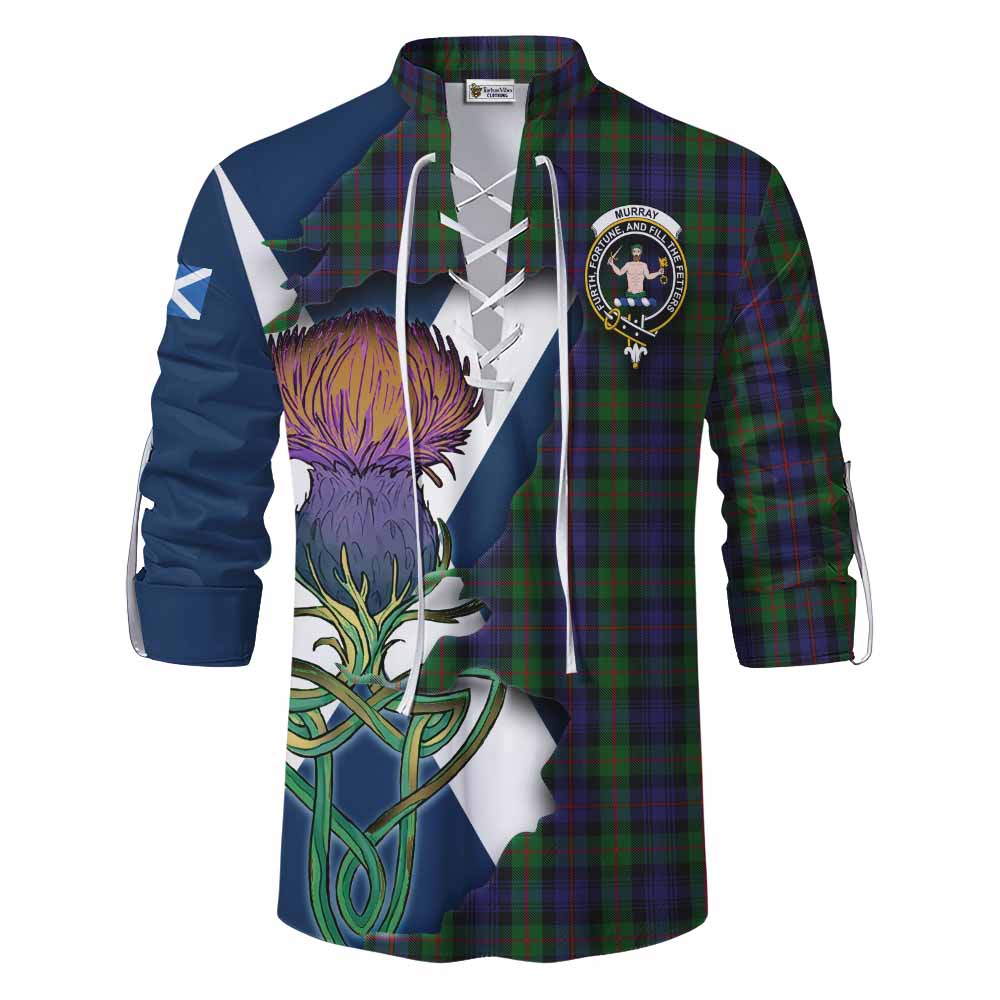 Tartan Vibes Clothing Murray Tartan Family Crest Ghillie Kilt Shirt Scottish Thistle Celtic Inspired